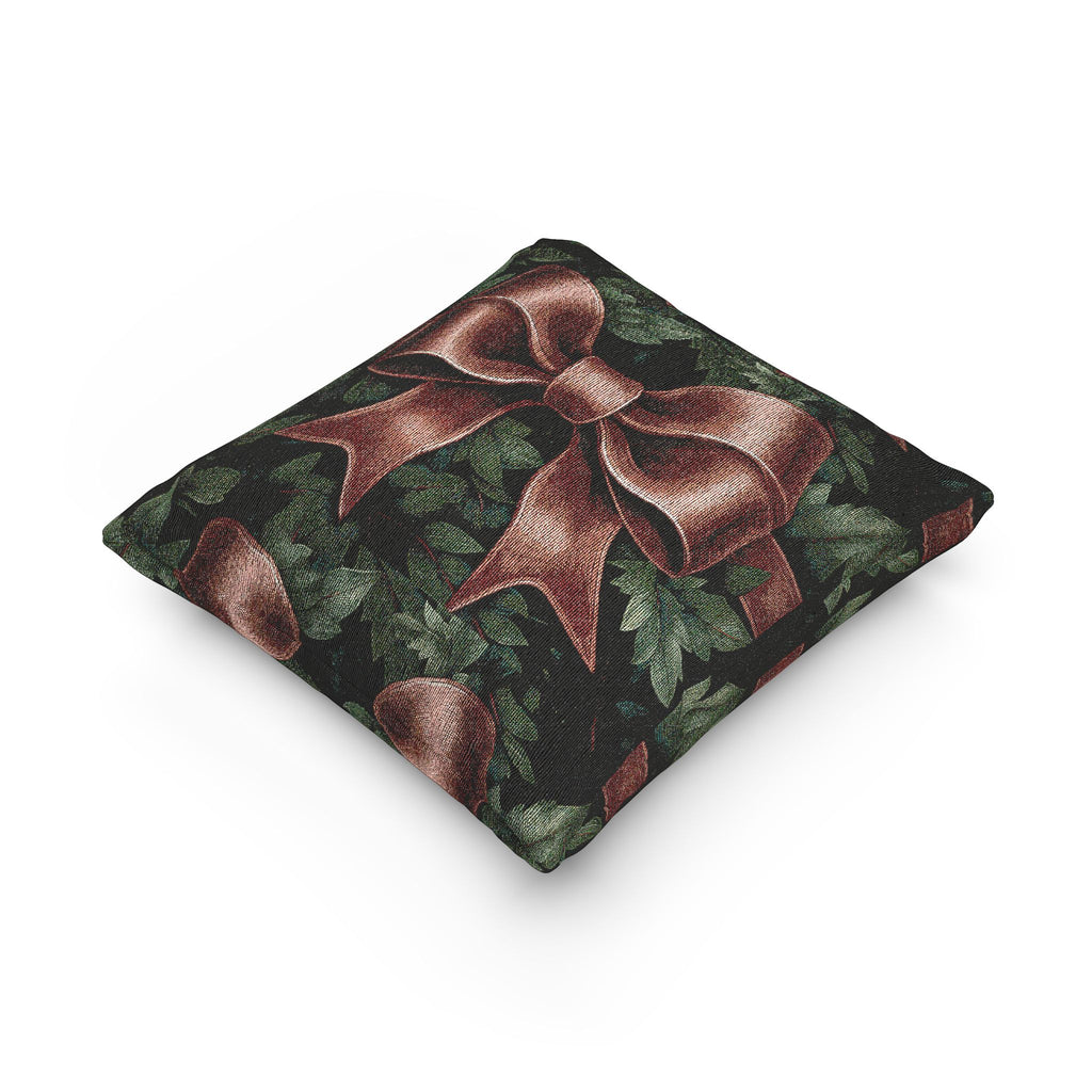 Woven Pillow – Christmas Red Bow