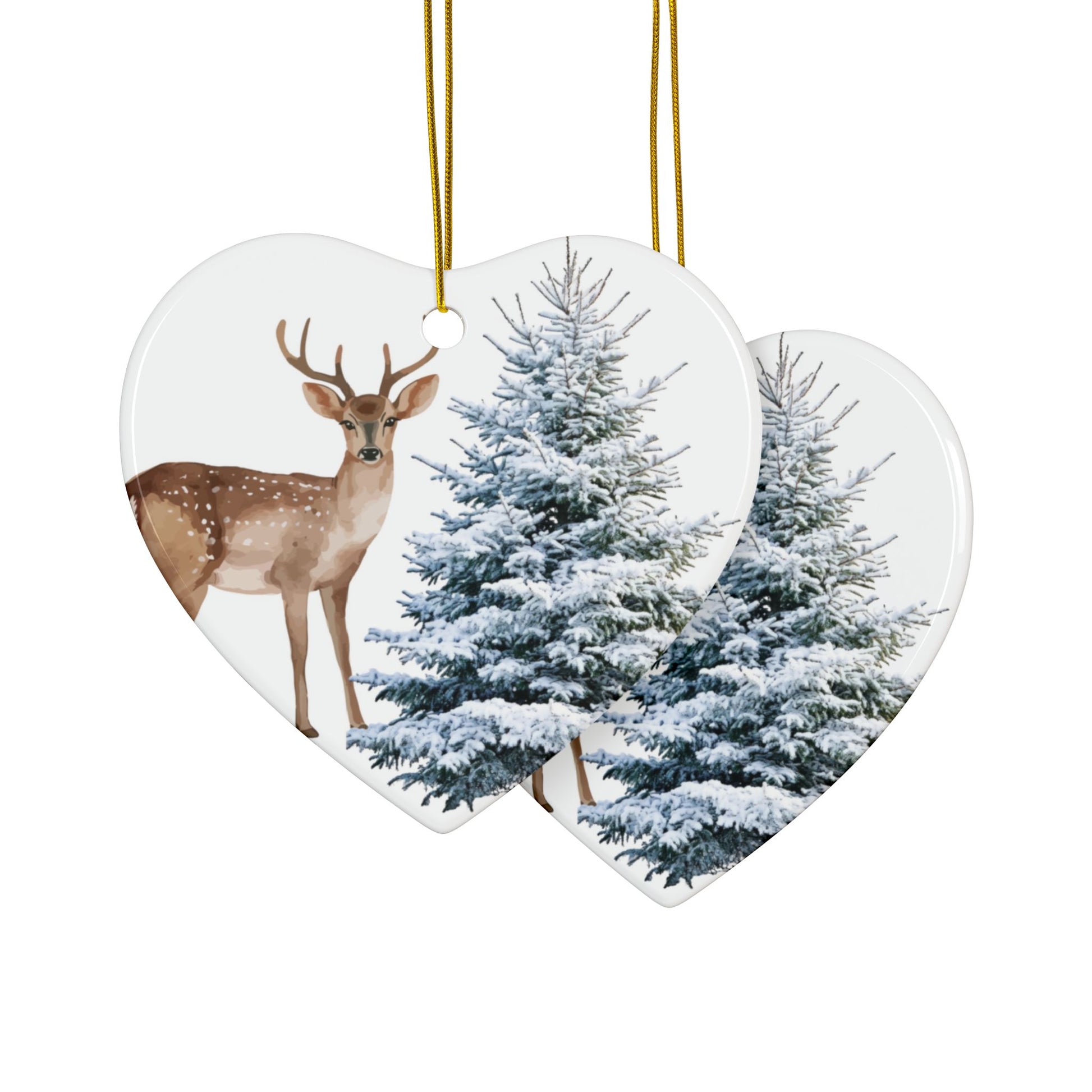Ceramic Ornament – Deer & Snowy Pine