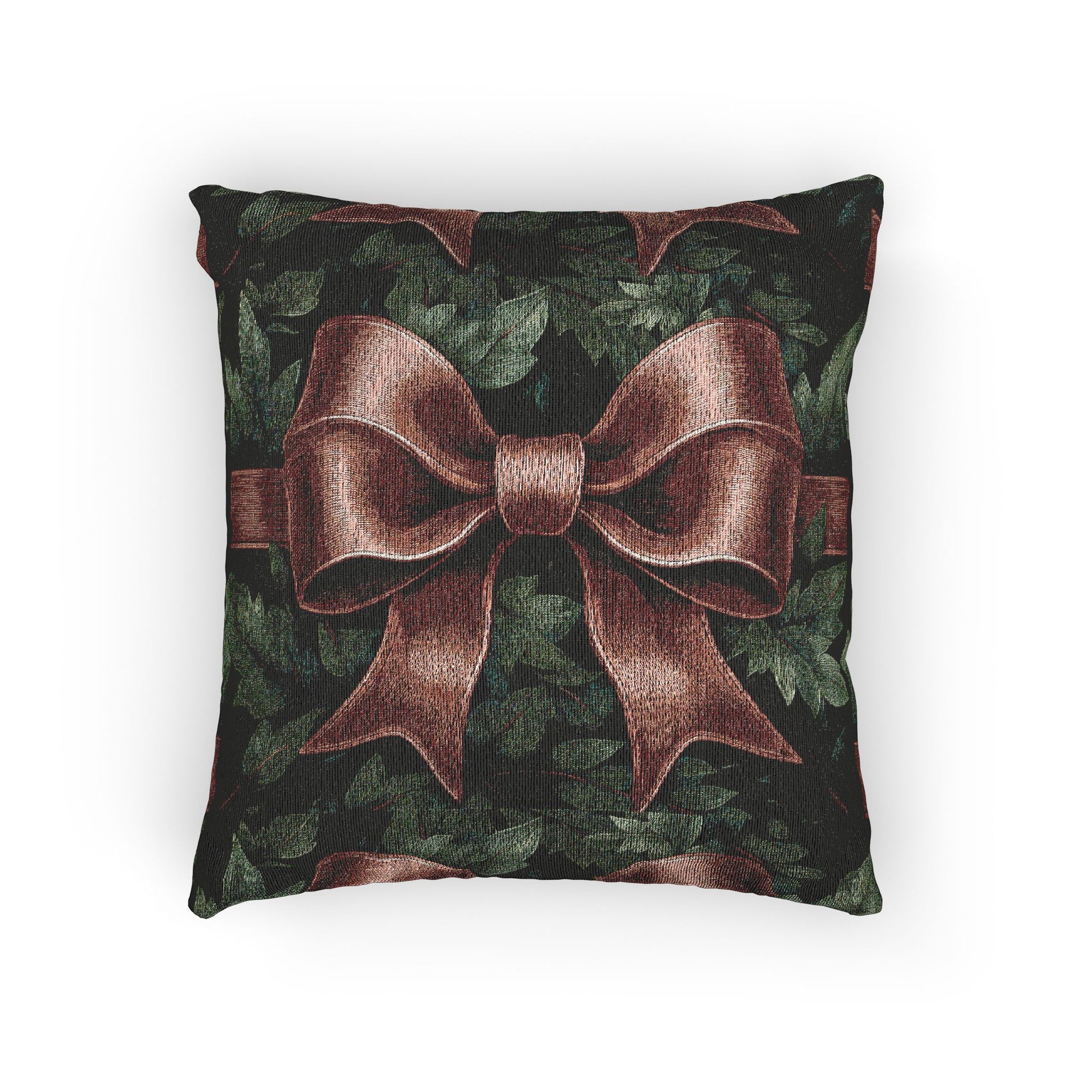 Woven Pillow – Christmas Red Bow
