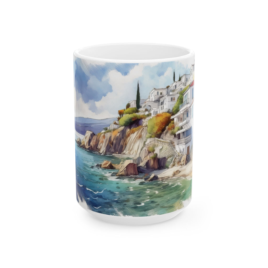Ceramic Mug – Greek Seaside Village