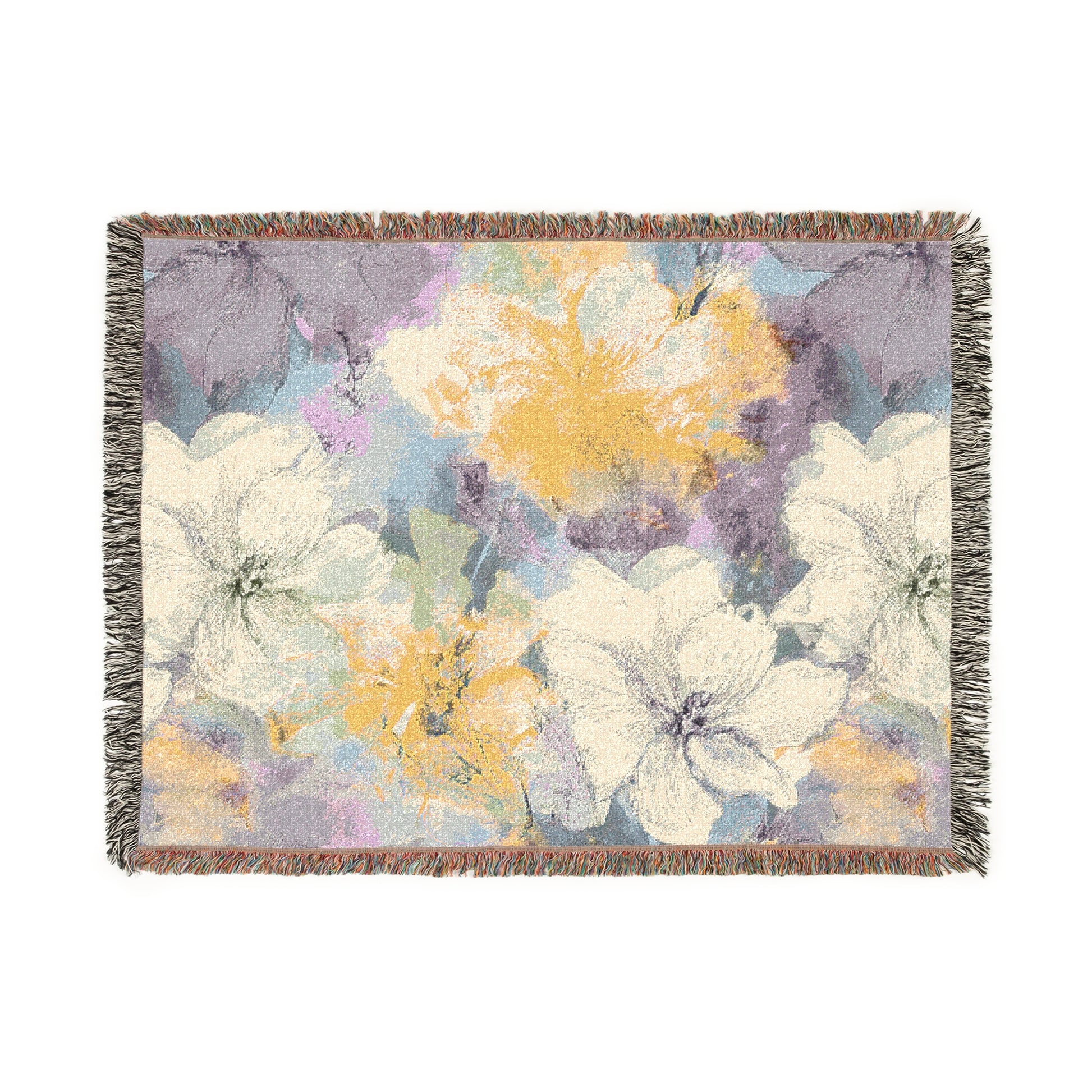 Woven Throw - Yellow & Purple Flowers