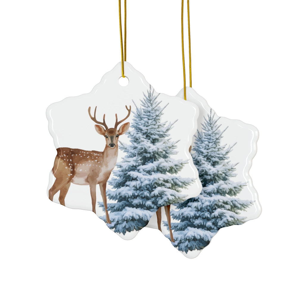 Ceramic Ornament – Deer & Snowy Pine
