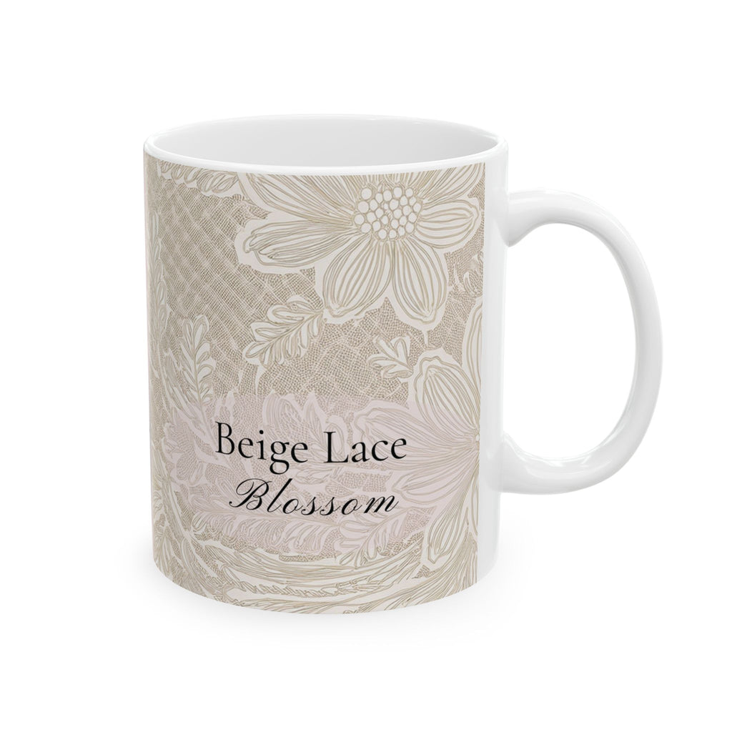 Ceramic mug – Beige Lace Blossom by Kjuut Design