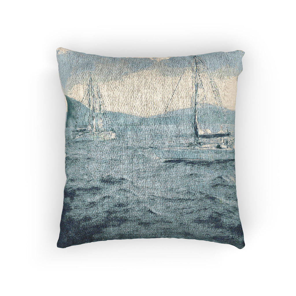 Woven Pillow – Coastal Sailboats