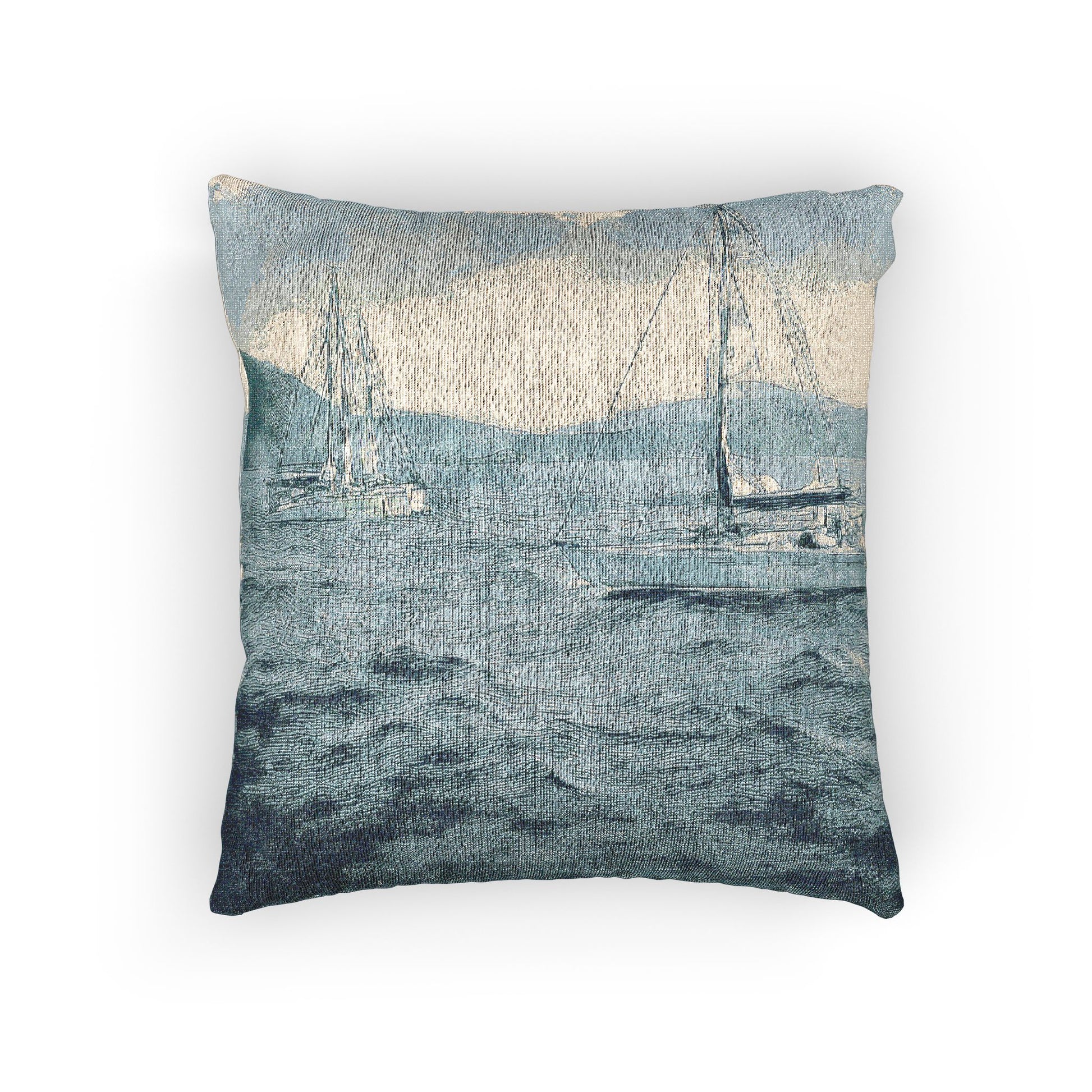 Woven Pillow – Coastal Sailboats