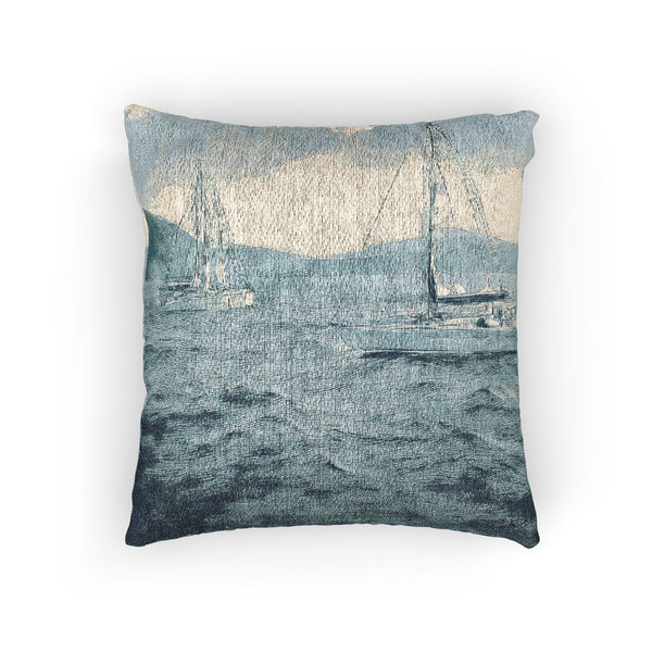 Woven Pillow – Coastal Sailboats
