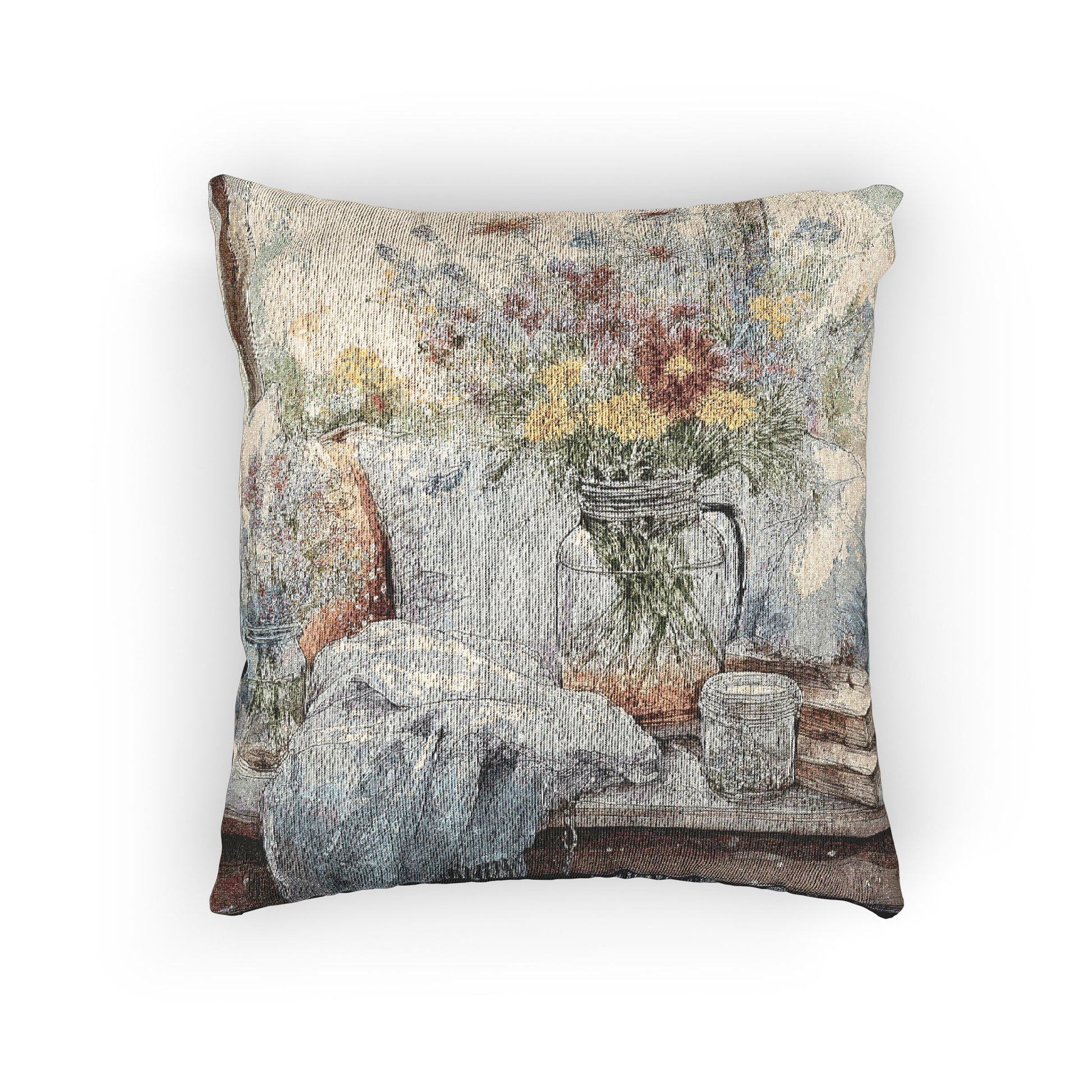 Woven Pillow – Flowers & Farmhouse Charm