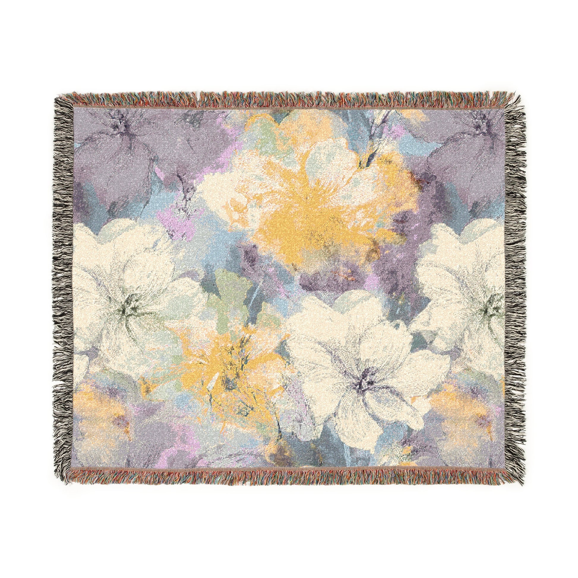 Woven Throw - Yellow & Purple Flowers