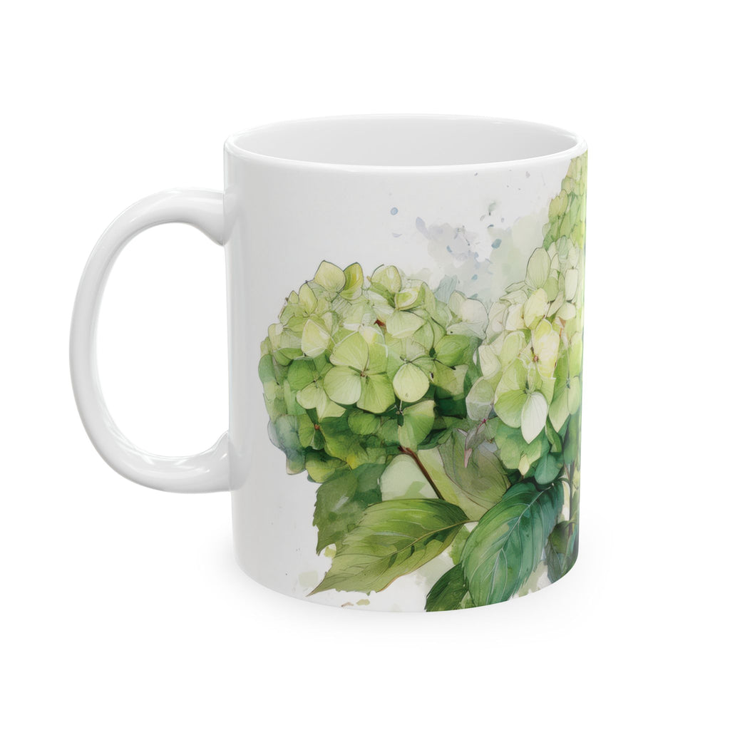 Ceramic Mug  - White & Green Hydrangeas