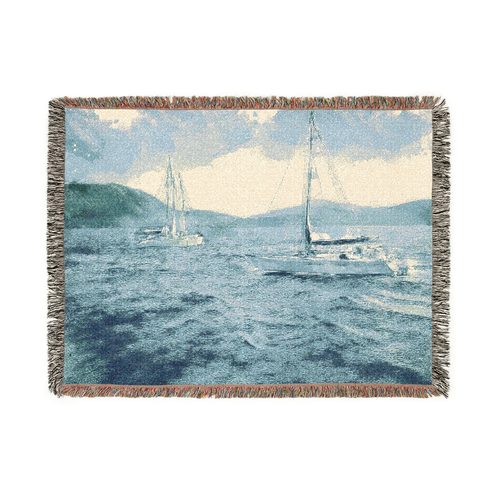 Woven Blanket - Coastal Sailboats