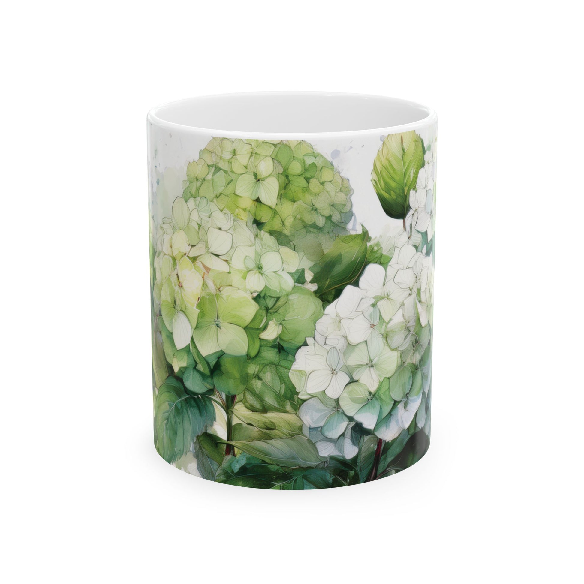 Ceramic Mug  - White & Green Hydrangeas