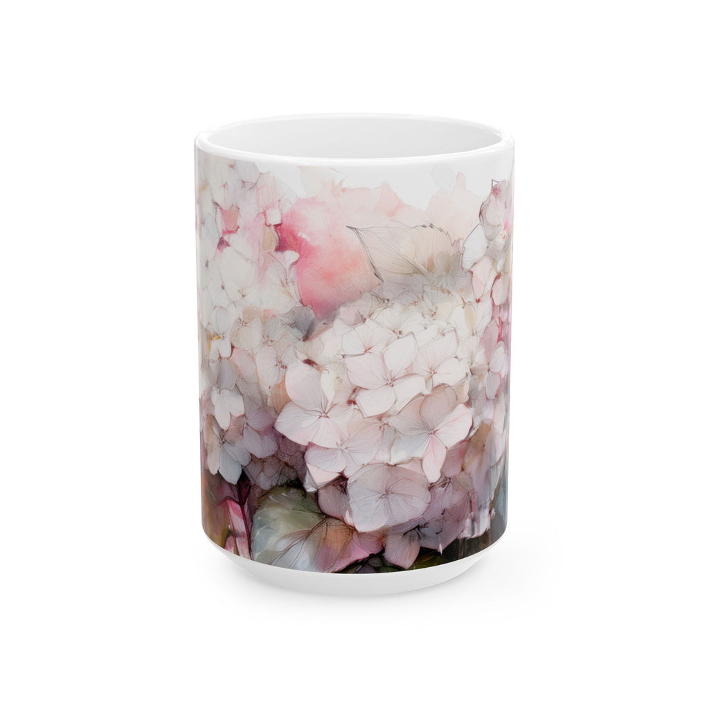 Ceramic Mug - White & Pink Hydrangeas