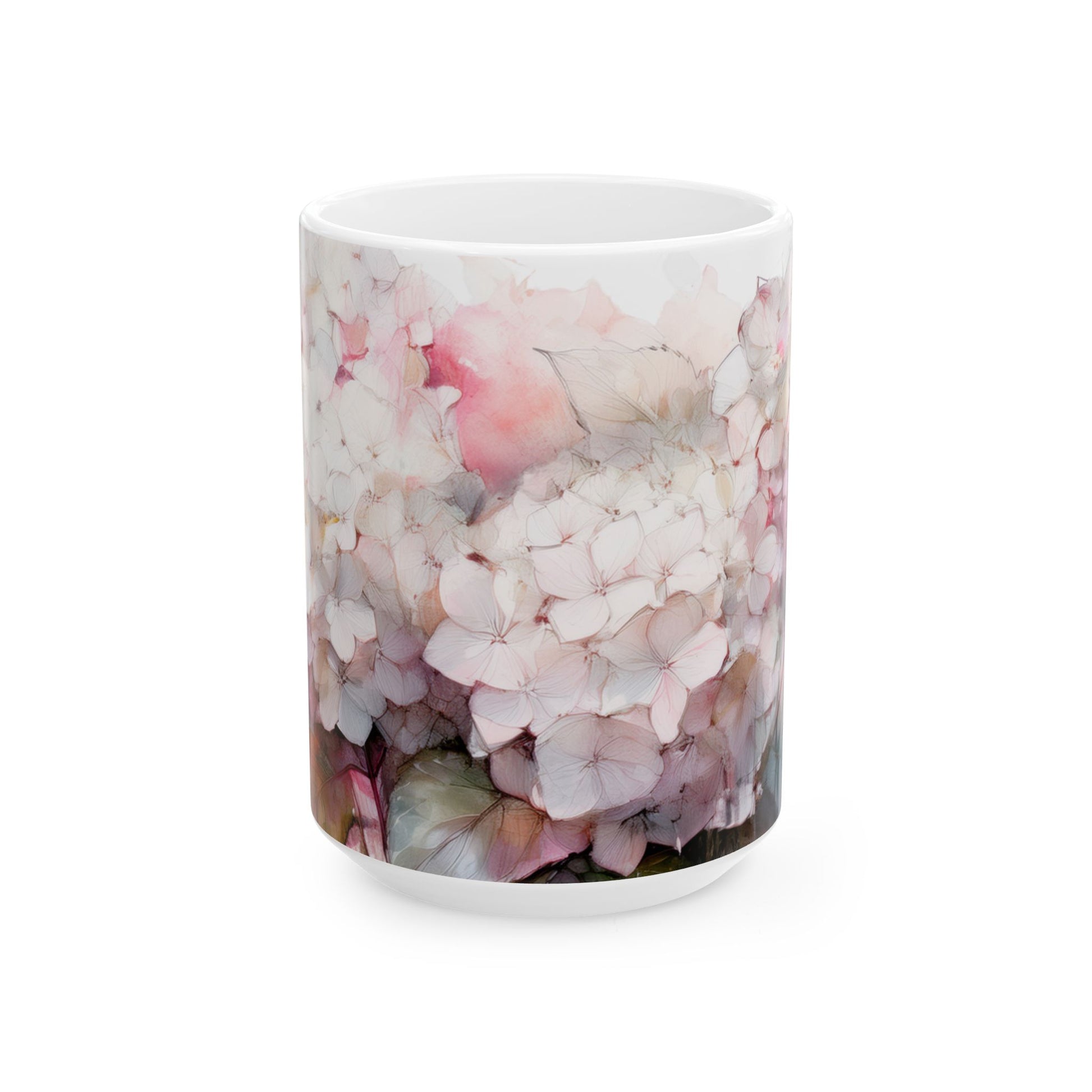 Ceramic Mug - White & Pink Hydrangeas