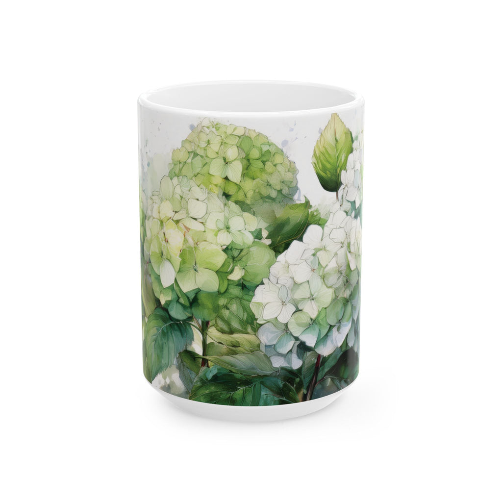 Ceramic Mug  - White & Green Hydrangeas