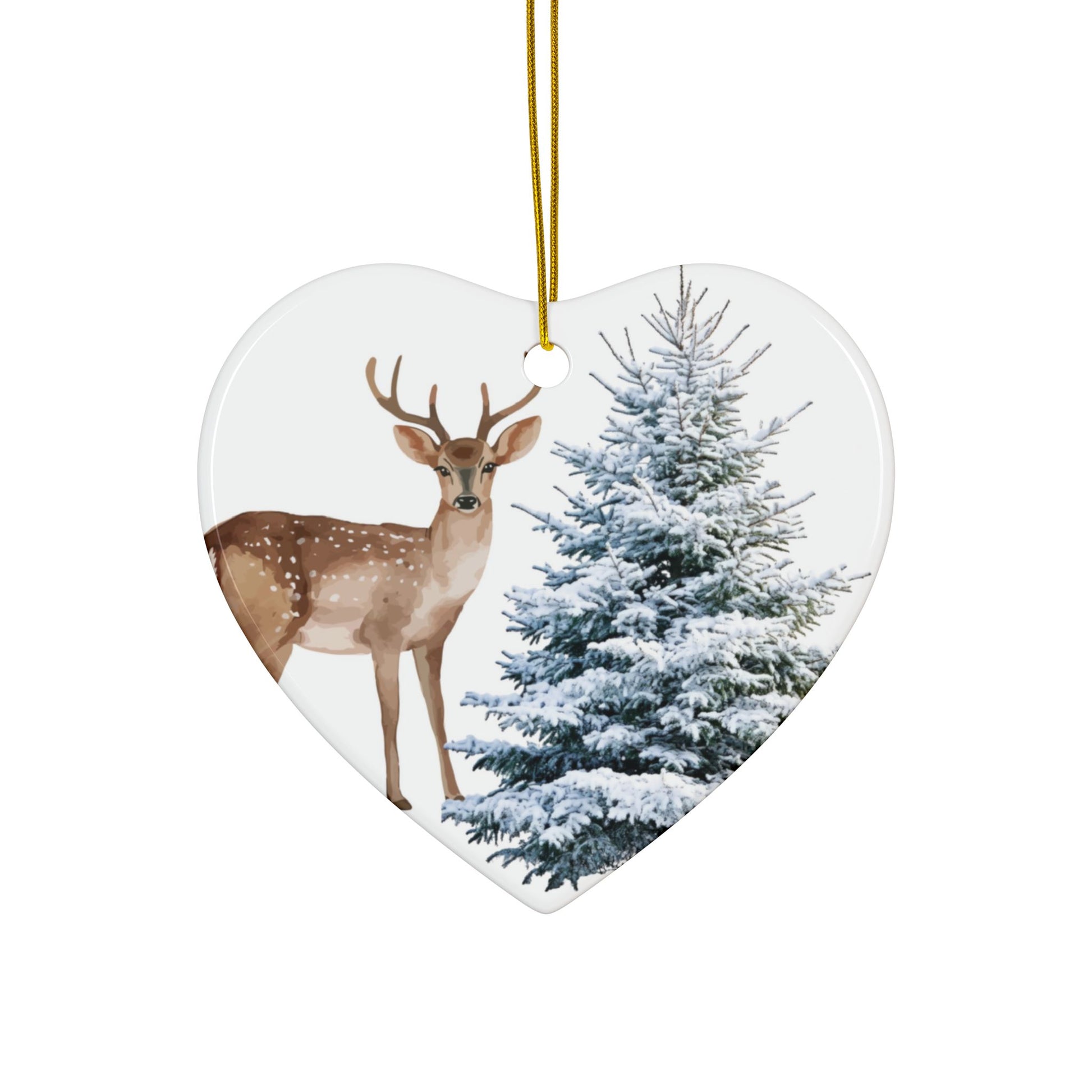 Ceramic Ornament – Deer & Snowy Pine