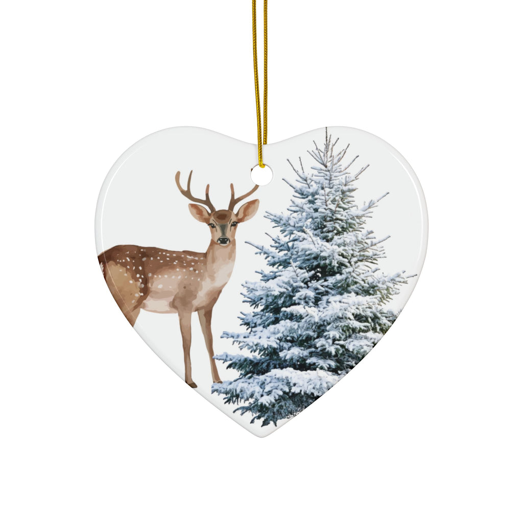 Ceramic Ornament – Deer & Snowy Pine