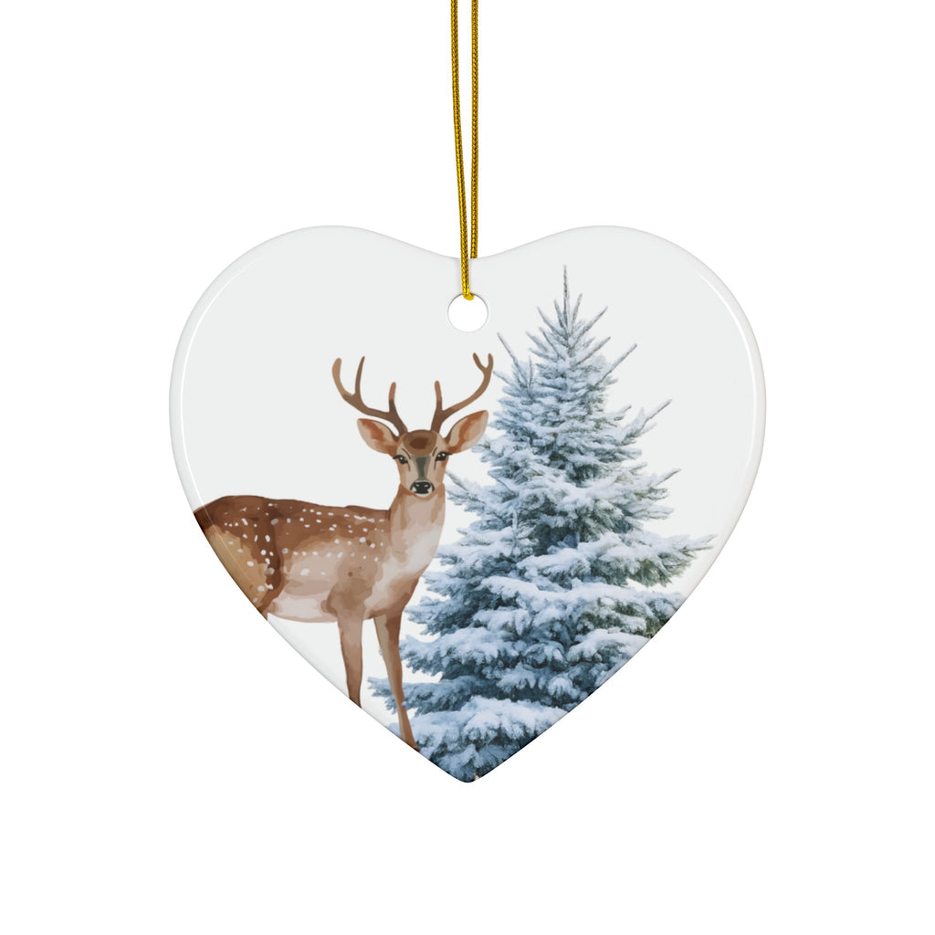 Ceramic Ornament – Deer & Snowy Pine