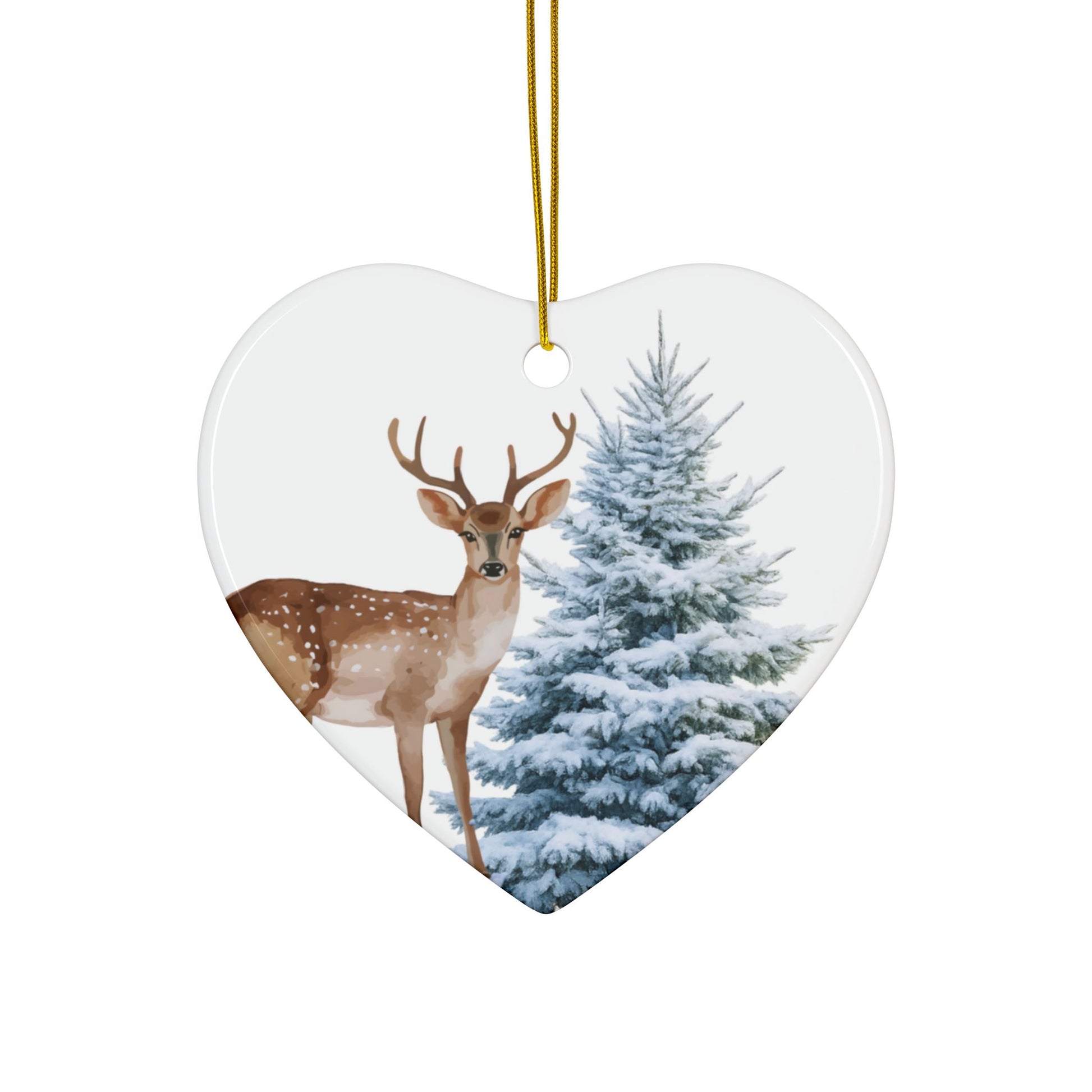 Ceramic Ornament – Deer & Snowy Pine