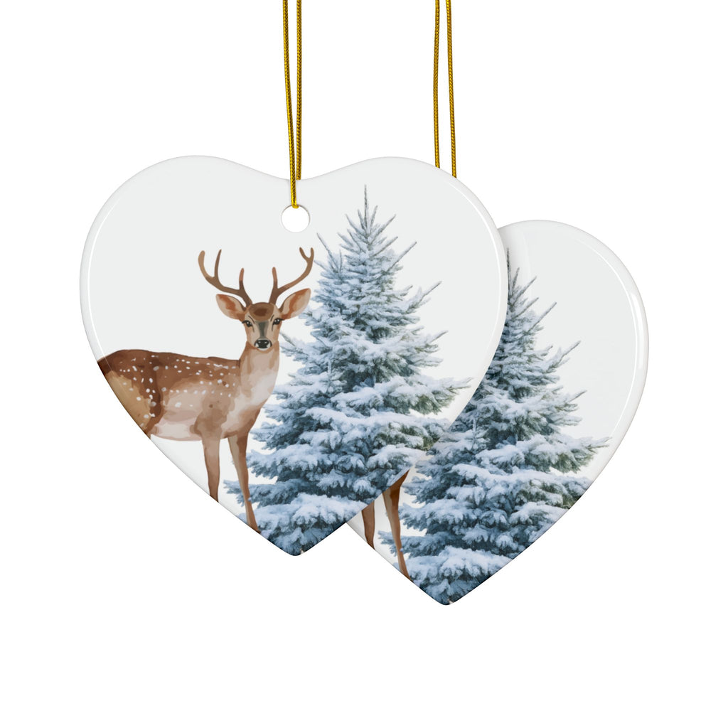 Ceramic Ornament – Deer & Snowy Pine