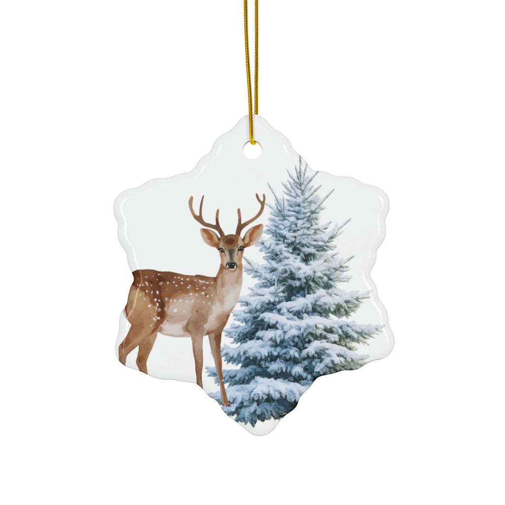 Ceramic Ornament – Deer & Snowy Pine