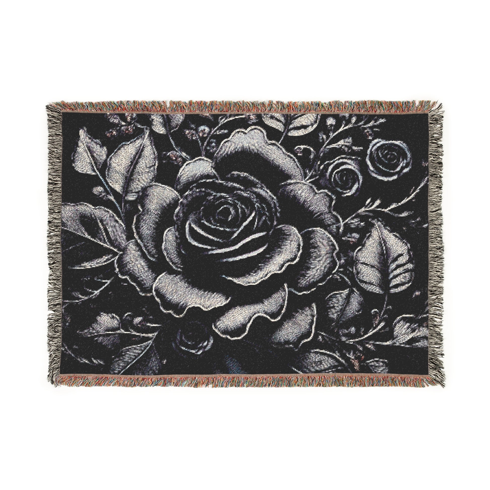 Woven Throw - Midnight Elegance Black Rose
