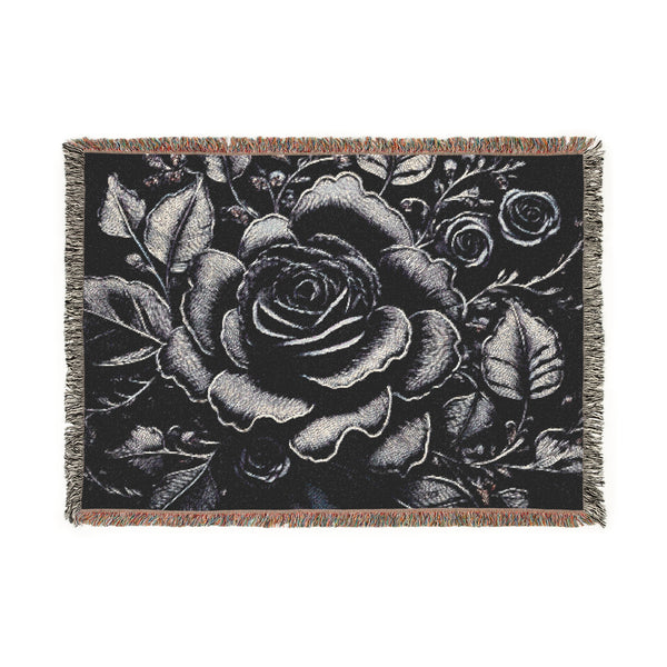 Woven Throw - Midnight Elegance Black Rose