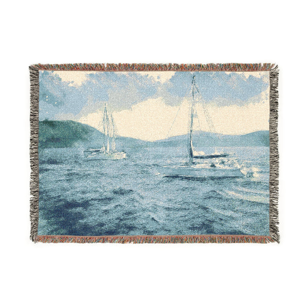 Woven Blanket - Coastal Sailboats