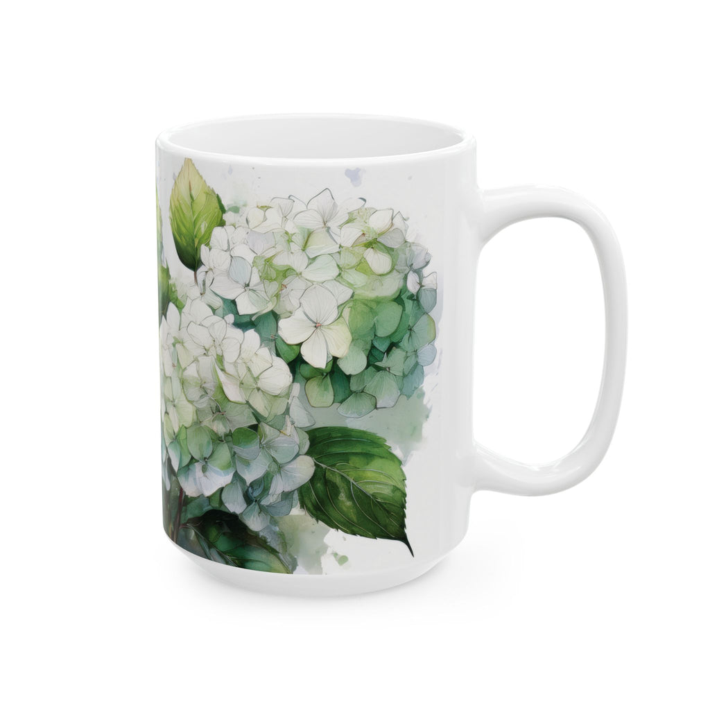 Ceramic Mug  - White & Green Hydrangeas