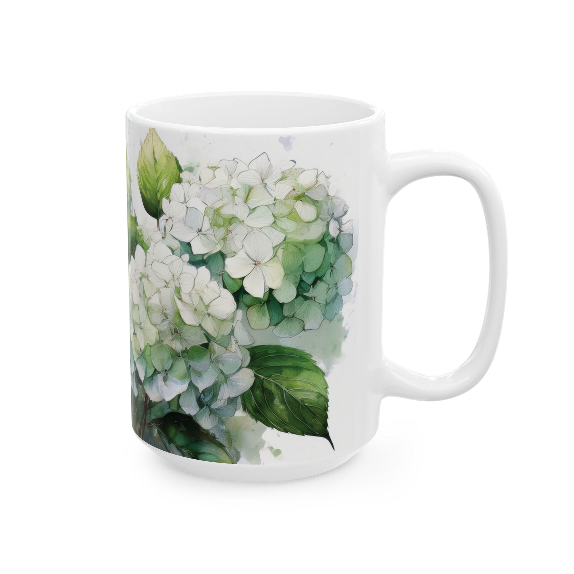 Ceramic Mug  - White & Green Hydrangeas