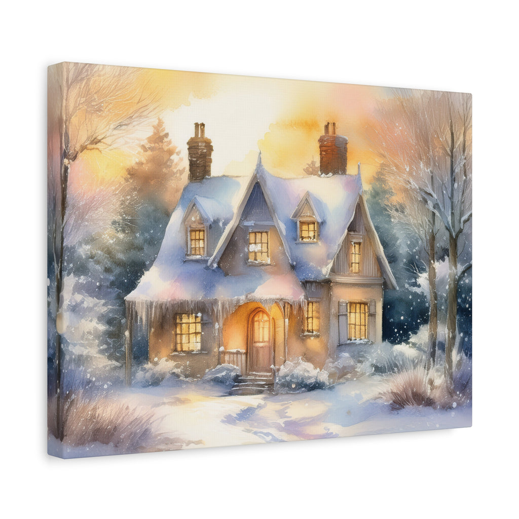 Canvas Wall Art - French Alpine Winter Cottage