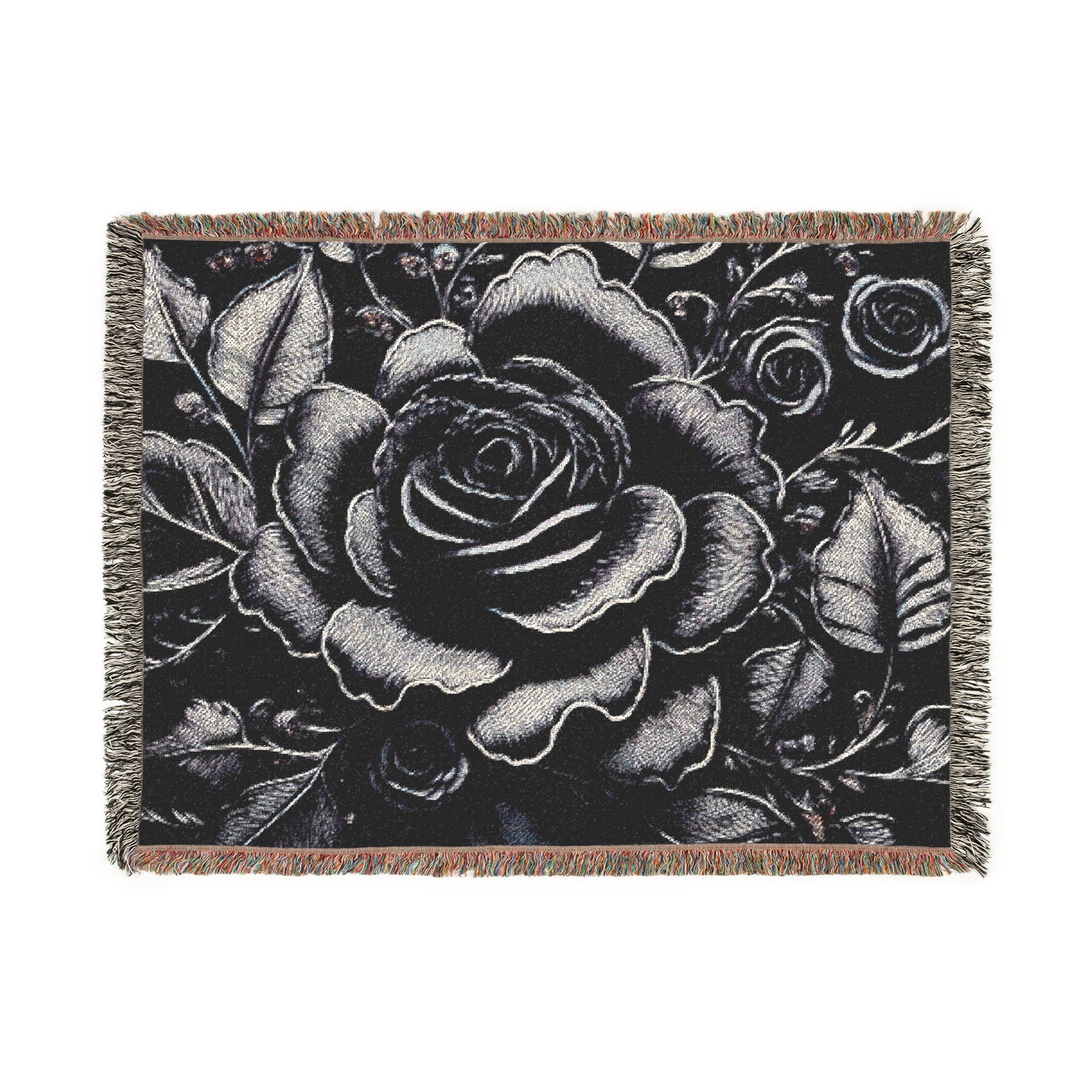 Woven Throw - Midnight Elegance Black Rose